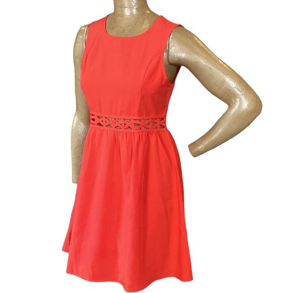 TEMT Orange-Red Sleeveless Cutout Waist Fit and Flare Dress Sz 10 #19437 - Picture 2 of 8